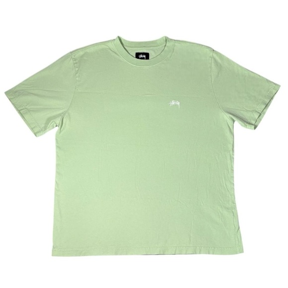 Stussy Stock Logo Embroidered Short Sleeve T Shirt Green - Picture 2 of 7